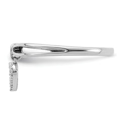 Sterling Silver Rhodium Plated Diamond Heart Dangle Ring