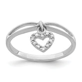 Sterling Silver Rhodium Plated Diamond Heart Dangle Ring