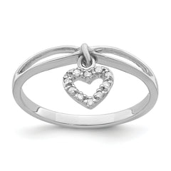 Sterling Silver Rhodium Plated Diamond Heart Dangle Ring