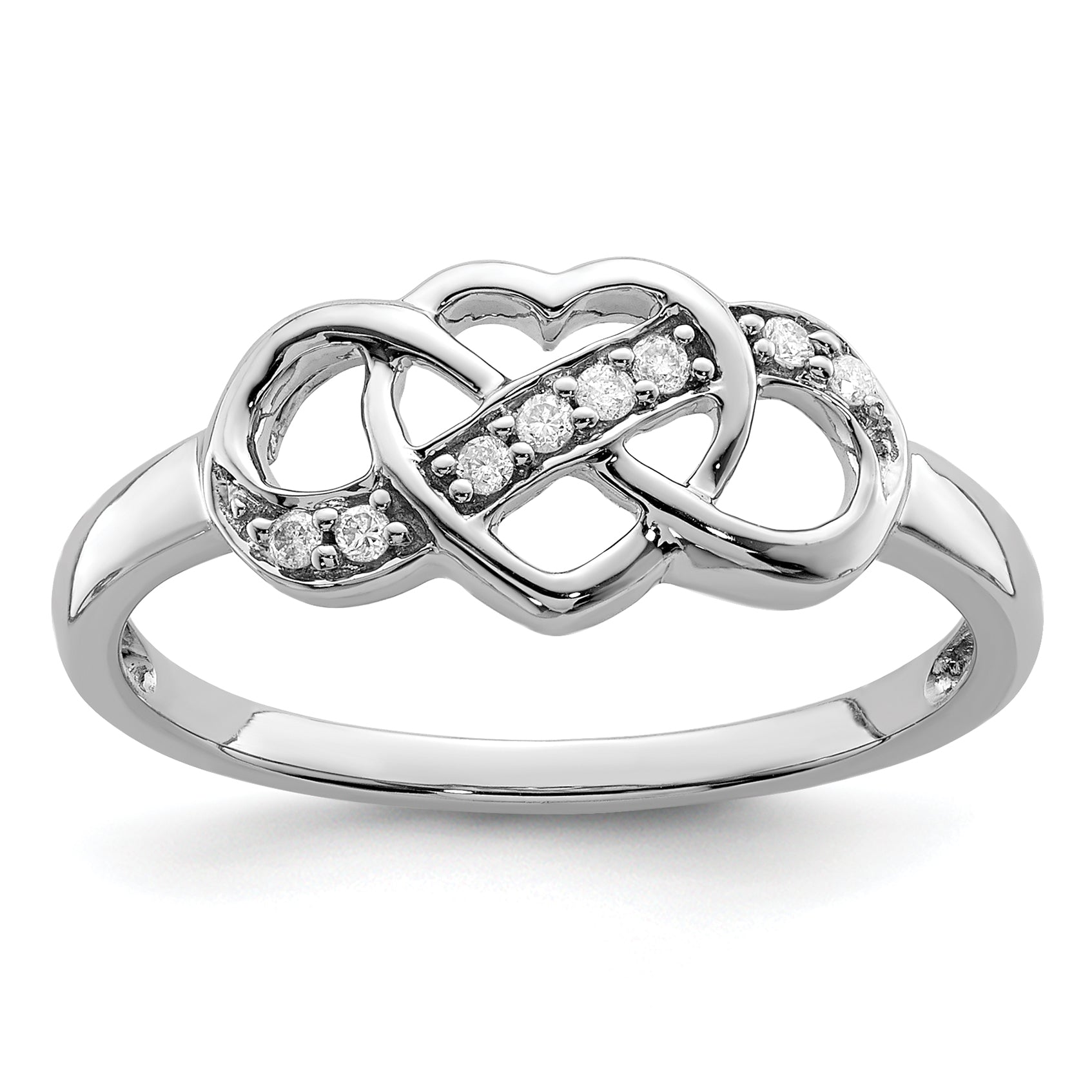 Sterling Silver Rhodium Plated Diamond Heart Ring