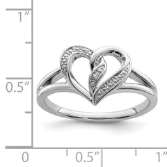 Sterling Silver Rhodium Plated Diamond Heart Ring