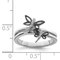 Sterling Silver Diamond Rhodium-plated Dragonfly Ring