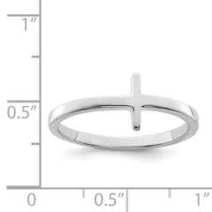 Sterling Silver Rhodium-plated Sideways Cross Ring