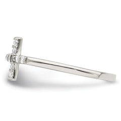 Sterling Silver Rhodium-plated CZ Sideways Cross Ring