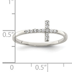 Sterling Silver Rhodium-plated CZ Sideways Cross Ring