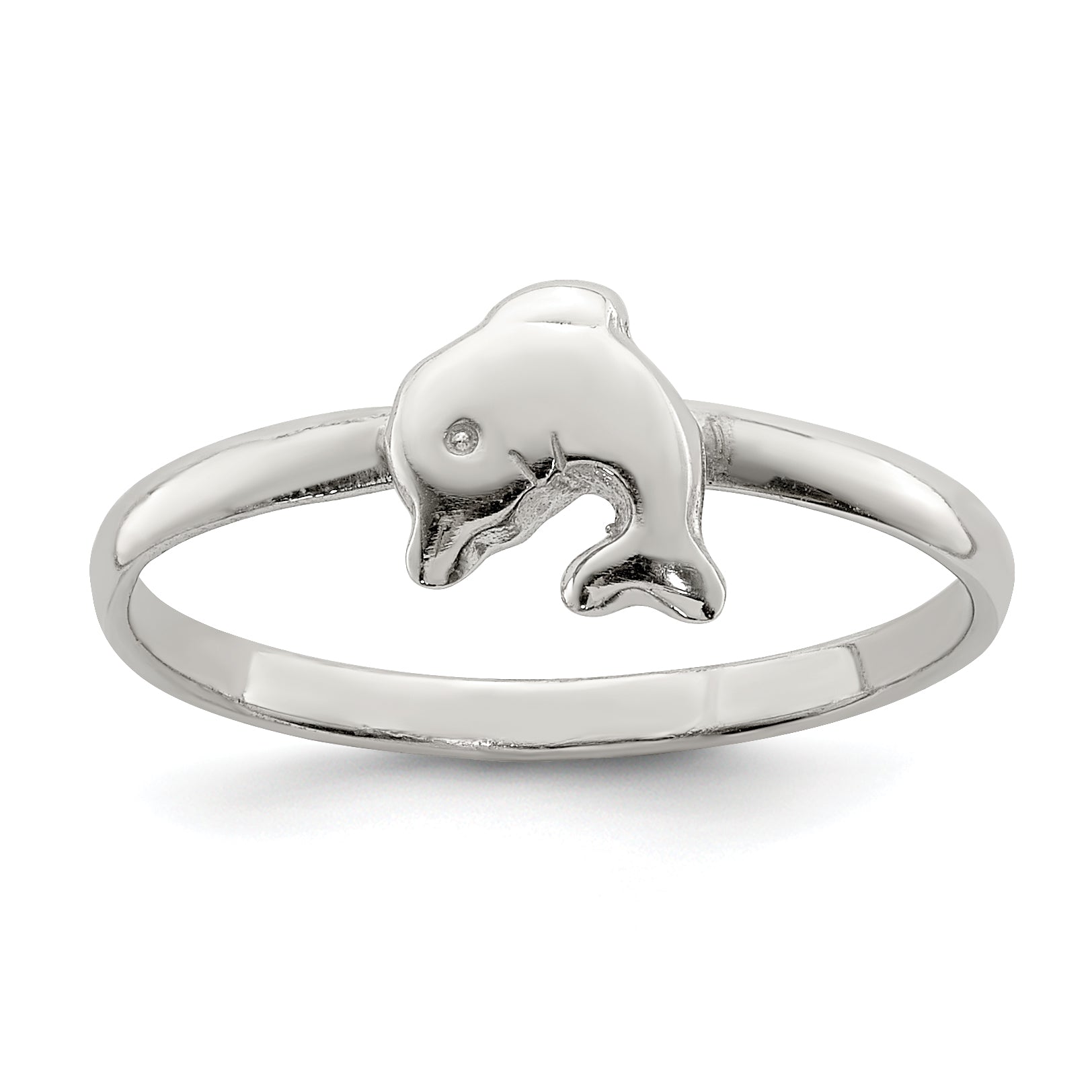 Sterling Silver Rhodium-plated Polished Dolphin Children's Ring