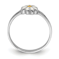 Sterling Silver RH-plated White & Yellow Enameled Daisy Children's Ring