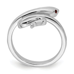 Sterling Silver Rhodium-plated Snake With Synthetic Ruby Toe Ring