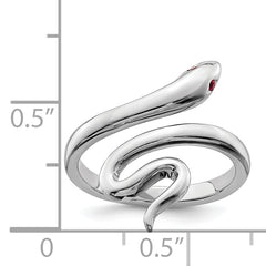 Sterling Silver Rhodium-plated Snake With Synthetic Ruby Toe Ring