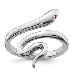 Sterling Silver Rhodium-plated Snake With Synthetic Ruby Toe Ring