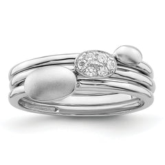 Sterling Silver Rhodium-plated Polished CZ 3 Ring Set