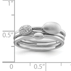 Sterling Silver Rhodium-plated Polished CZ 3 Ring Set