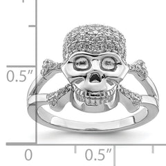 Sterling Silver Rhodium-plated and CZ Skull Ring