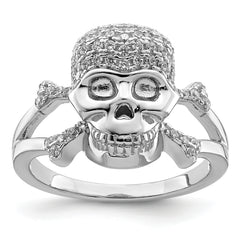 Sterling Silver Rhodium-plated and CZ Skull Ring