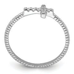 Sterling Silver Rhodium-plated Polished & Textured CZ Cross Ring