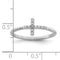 Sterling Silver Rhodium-plated Polished & Textured CZ Cross Ring