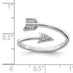 Sterling Silver Rhodium-plated Polished CZ Arrow Adjustable Ring