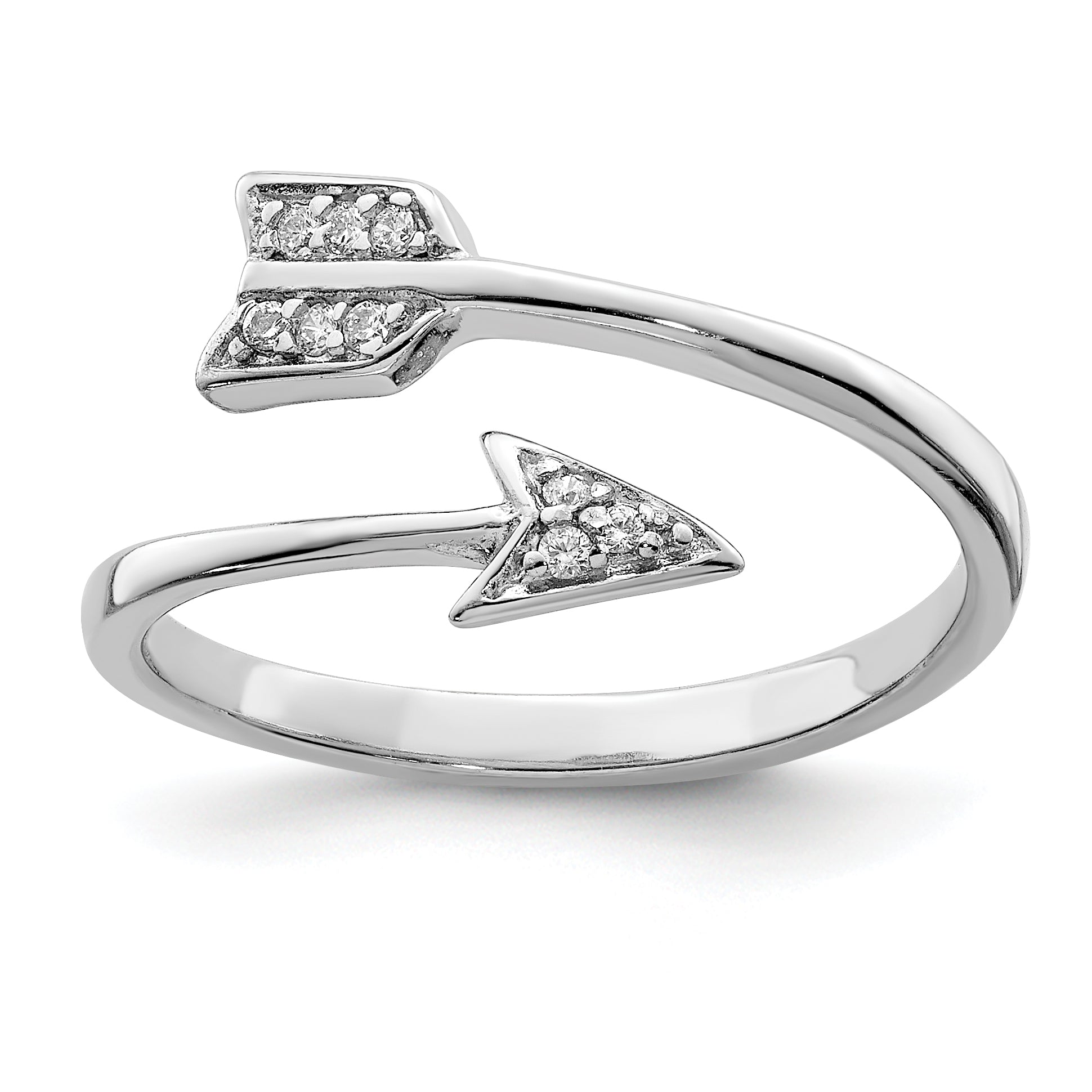 Sterling Silver Rhodium-plated Polished CZ Arrow Adjustable Ring