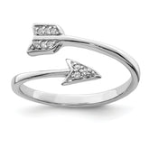 Sterling Silver Rhodium-plated Polished CZ Arrow Adjustable Ring