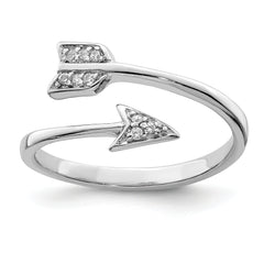 Sterling Silver Rhodium-plated Polished CZ Arrow Adjustable Ring