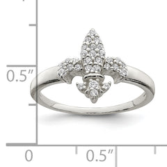 Sterling Silver Polished CZ Fleur De Lis Ring