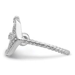 Sterling Silver Rhodium-plated Polished and Textured CZ Anchor Ring