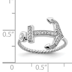 Sterling Silver Rhodium-plated Polished and Textured CZ Anchor Ring