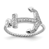 Sterling Silver Rhodium-plated Polished and Textured CZ Anchor Ring