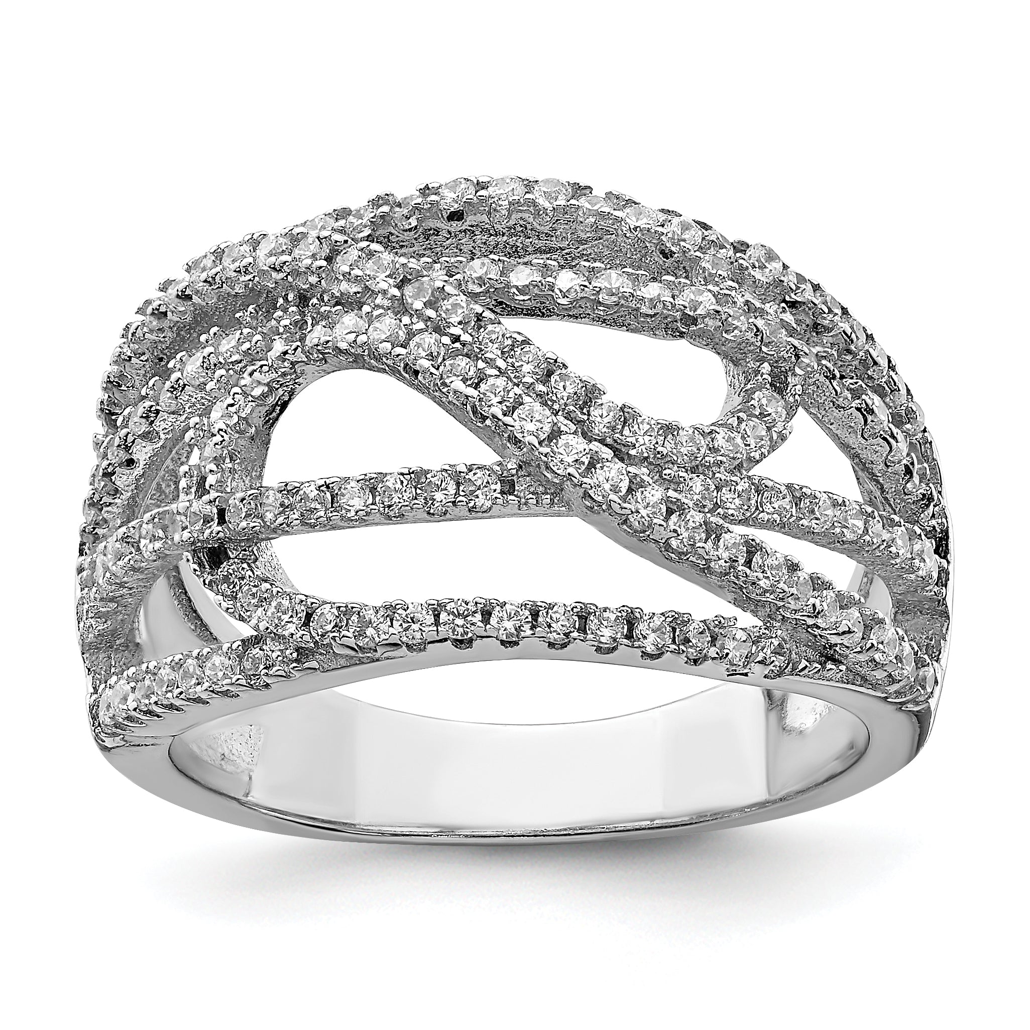Sterling Silver Rhodium-plated CZ Micro pav‚ Ring