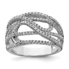 Sterling Silver Rhodium-plated CZ Micro pav‚ Ring