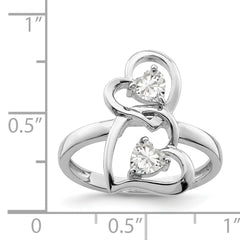 Sterling Silver Rhodium-plated CZ Double Heart Ring