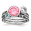 Sterling Silver Rhodium-Plated With Pink & White Cubic Zirconi and Blue GlaSterling Silver Ring Set
