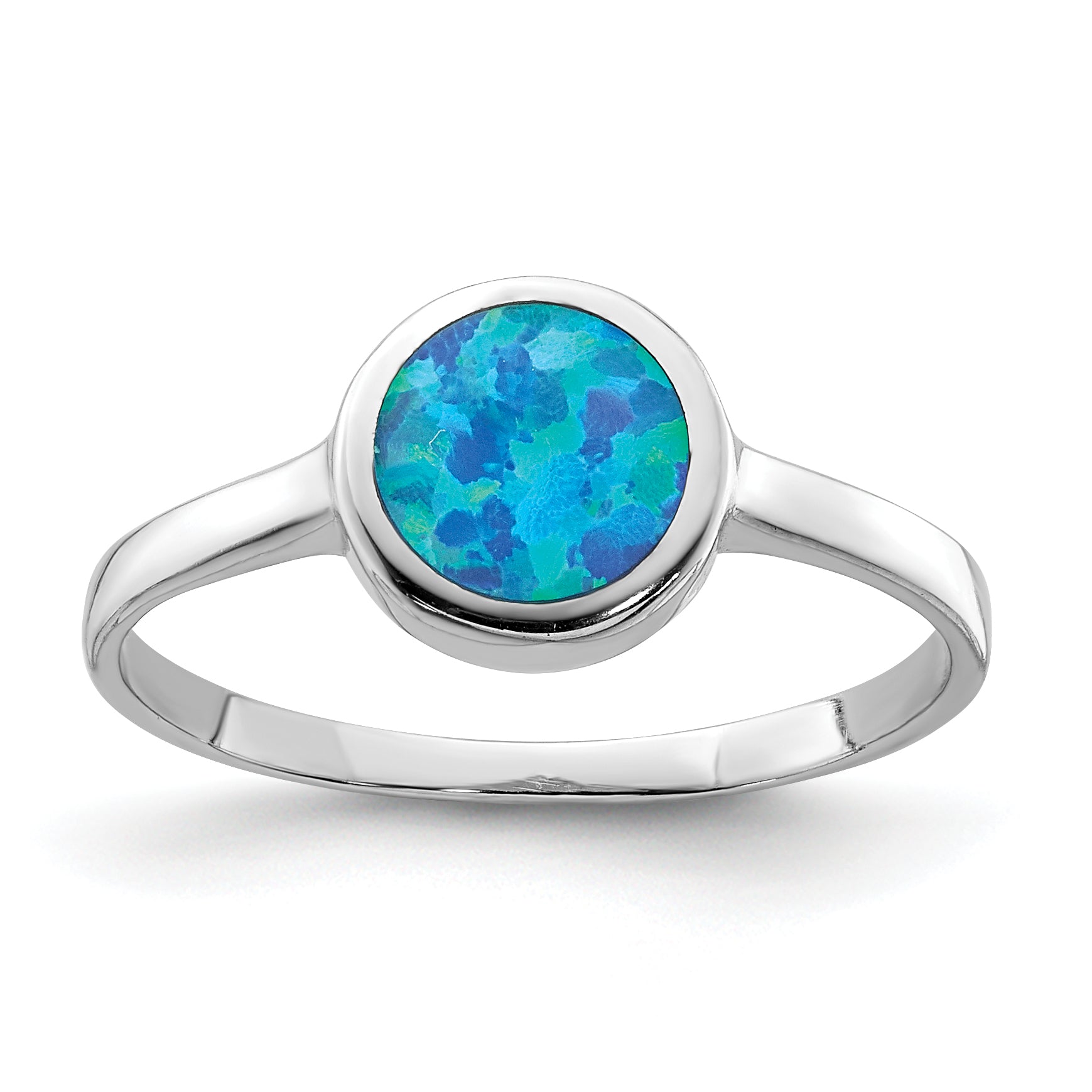 Sterling Silver Rhodium-plated Polished Round Synthetic Opal Ring