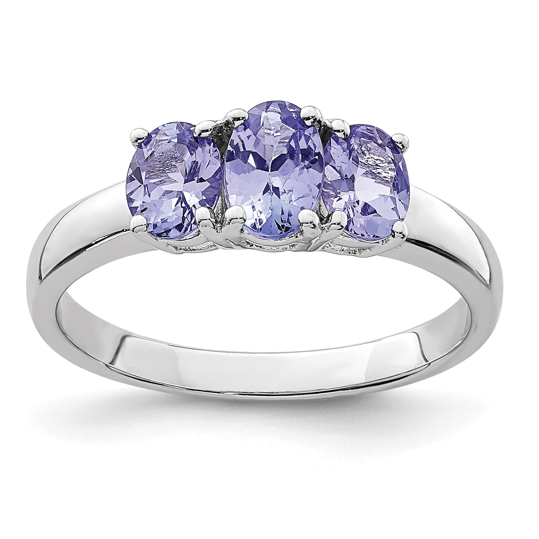 Sterling Silver Rhodium 3-Stone Tanzanite Ring
