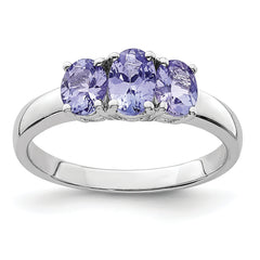 Sterling Silver Rhodium 3-Stone Tanzanite Ring