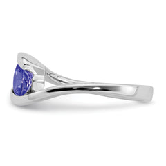 Sterling Silver Rhodium Round Tanzanite Bypass Ring