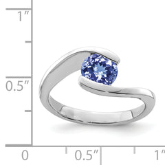 Sterling Silver Rhodium Round Tanzanite Bypass Ring