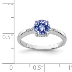 Sterling Silver Rhodium Round Tanzanite & Diam. Ring