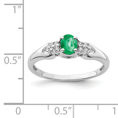 Sterling Silver Rhodium-plated Emerald and White Sapphire Ring
