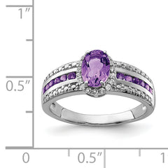 Sterling Silver Rhodium-plated Polished Amethyst & White Topaz Ring