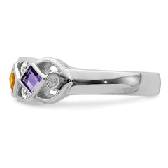 SS Rhodium-plated With CZ, Amethyst, Citrine, Garnet & Blue Topaz Ring