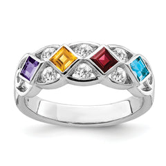 SS Rhodium-plated With CZ, Amethyst, Citrine, Garnet & Blue Topaz Ring
