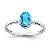 Sterling Silver Rhodium-plated Polished Blue Topaz Oval Ring
