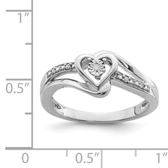 Sterling Silver Rhodium Plated Diamond Heart Ring
