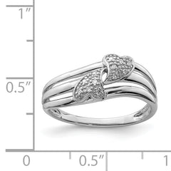 Sterling Silver Rhodium Plated Diamond Two Heart Ring