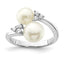 Sterling Silver Rhodium-plated 8-9mm White Button Freshwater Cultured Pearl and CZ Ring