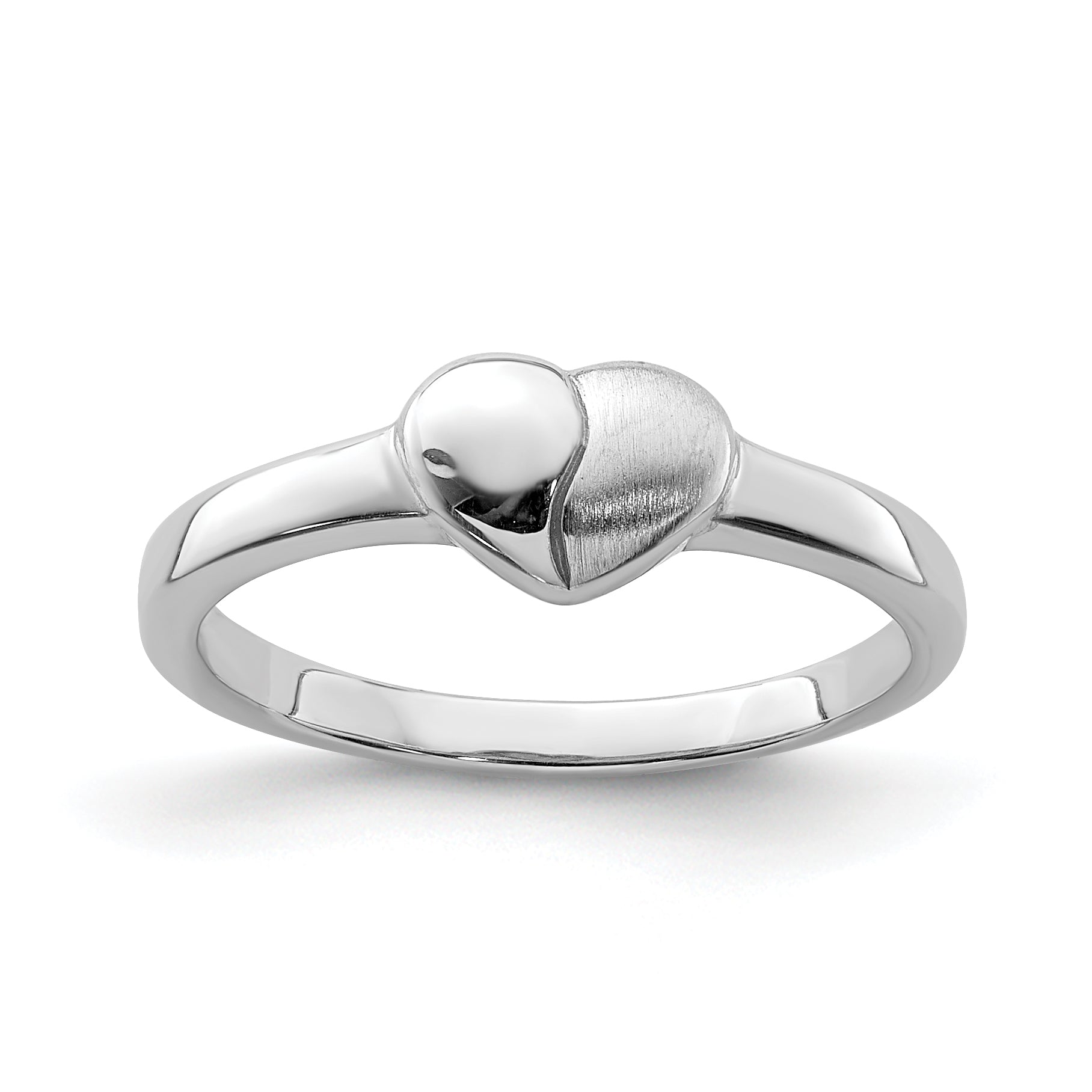 Sterling Silver Rhodium-plated Polished/Satin Heart Ring