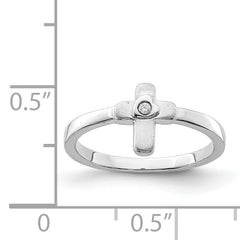 Sterling Silver Rhodium-plated Polished CZ Cross Ring