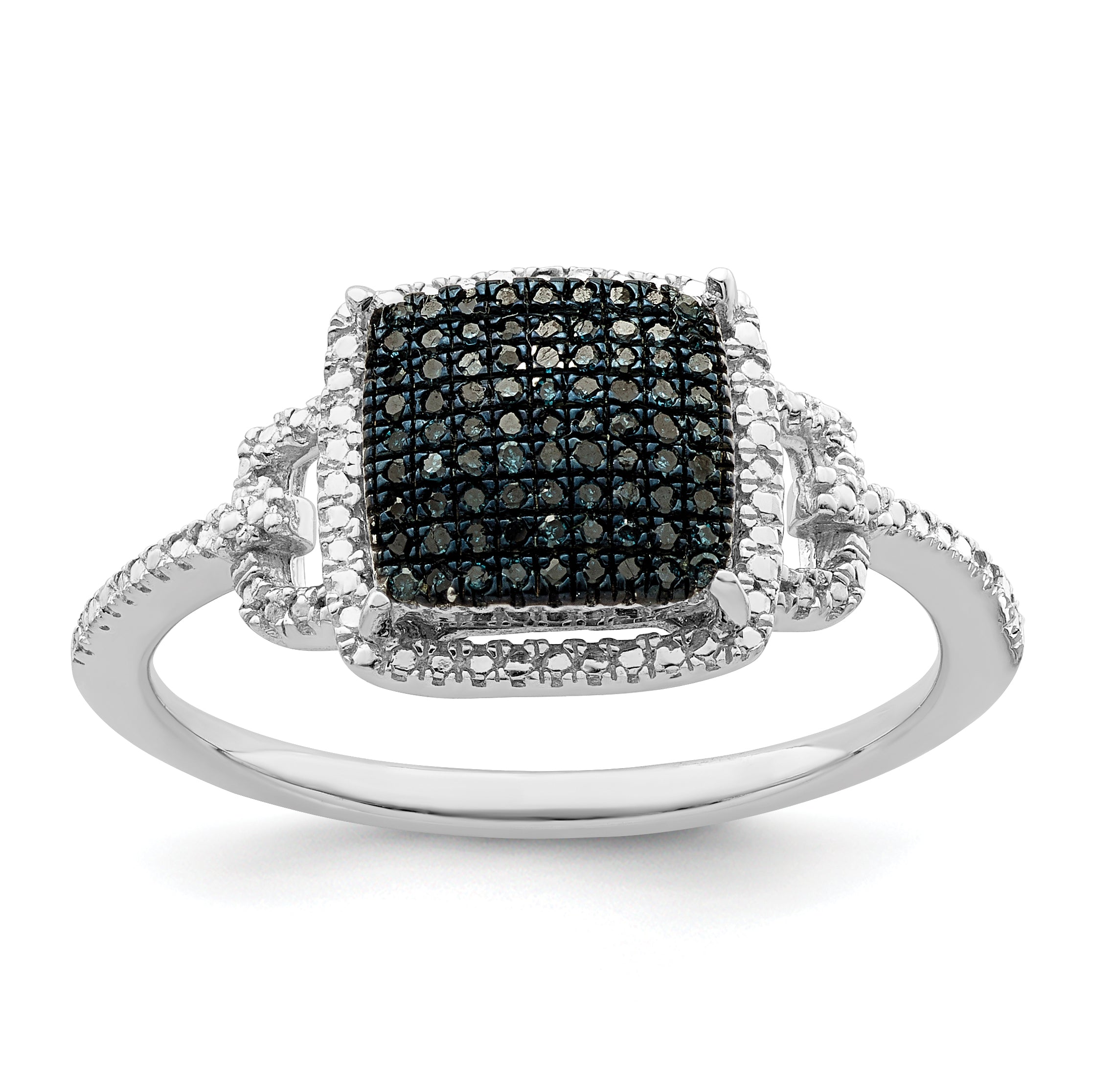 White Night Sterling Silver Rhodium-plated Blue Diamond Ring