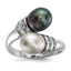 Sterling Silver Rhodium-plated 7-8mm Black and Grey Rice Freshwater Cultured Pearl and CZ Ring